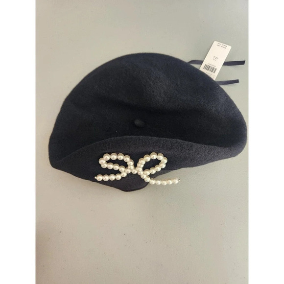 NWT Anthropologie Maeve Pearl Bow Beret One Size Black - Picture 2 of 16